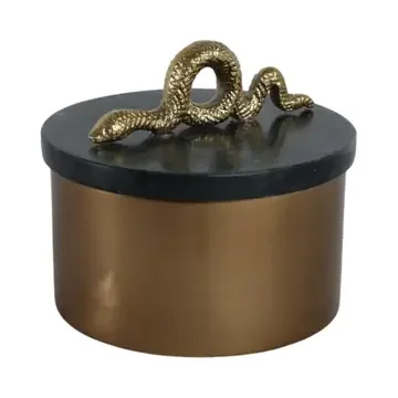 Marble Metal Snake Handle Round Storage Box - Green, 5 in.