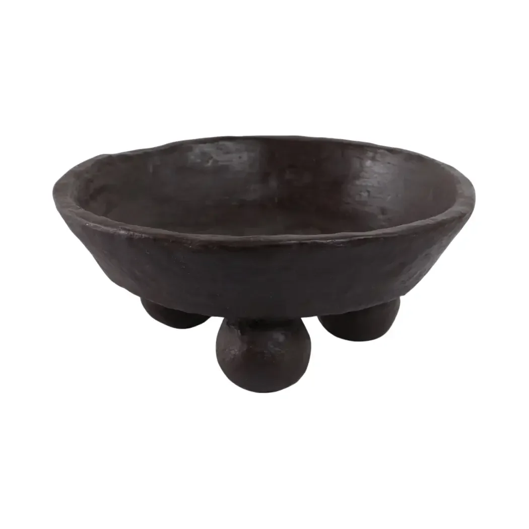 Brown 12x12 in. Paper Mache Knobby Footed Bowl
