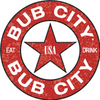 Logo for Bub City featuring a red star with 'USA' inside, surrounded by a red and black circle with the text 'Bub City' and 'Eat Drink'.