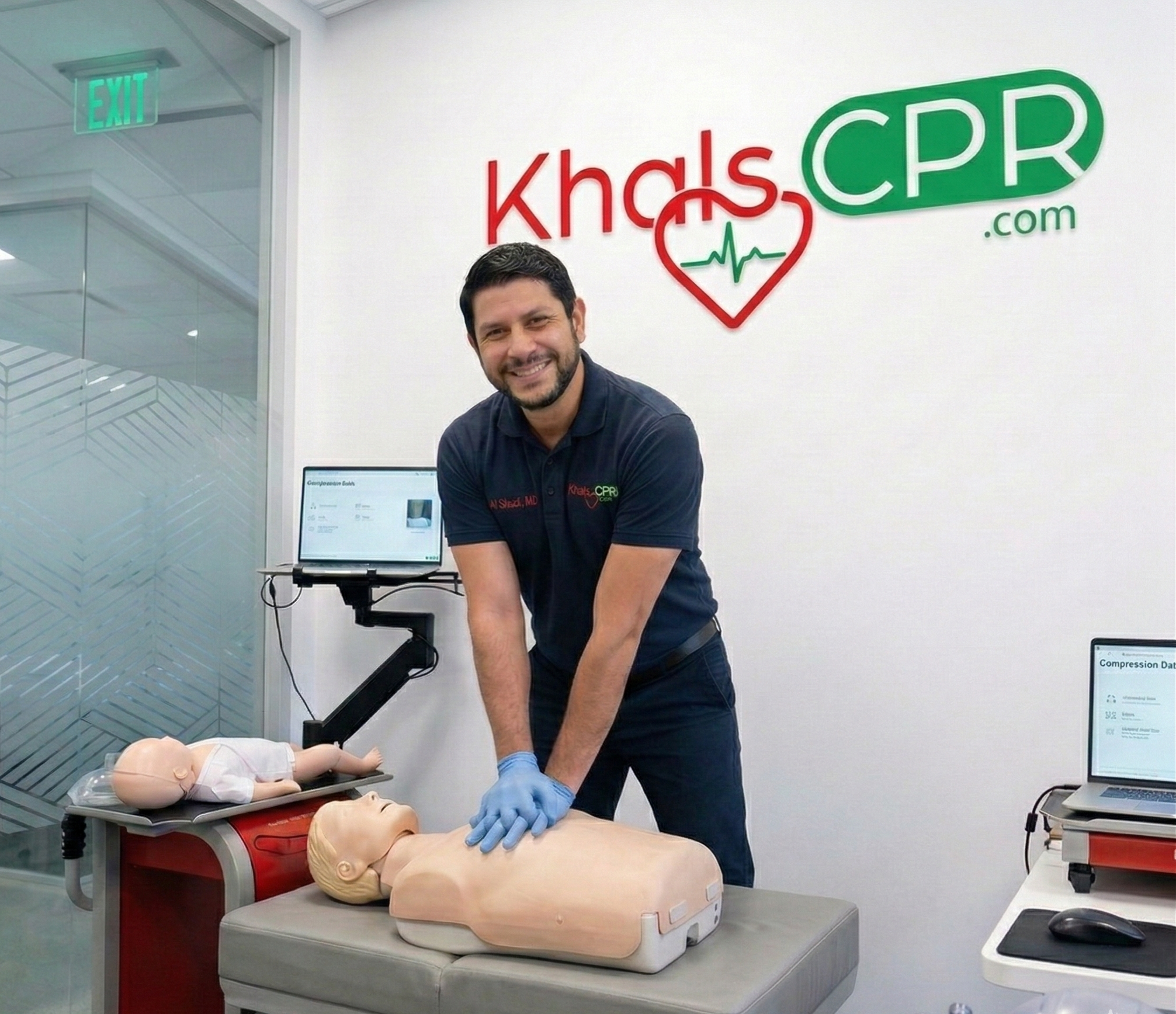 Automated AHA BLS, ACLS, and PALS skills station with real-time laptop feedback at Khals CPR's NY, MD VA and DC  training centers