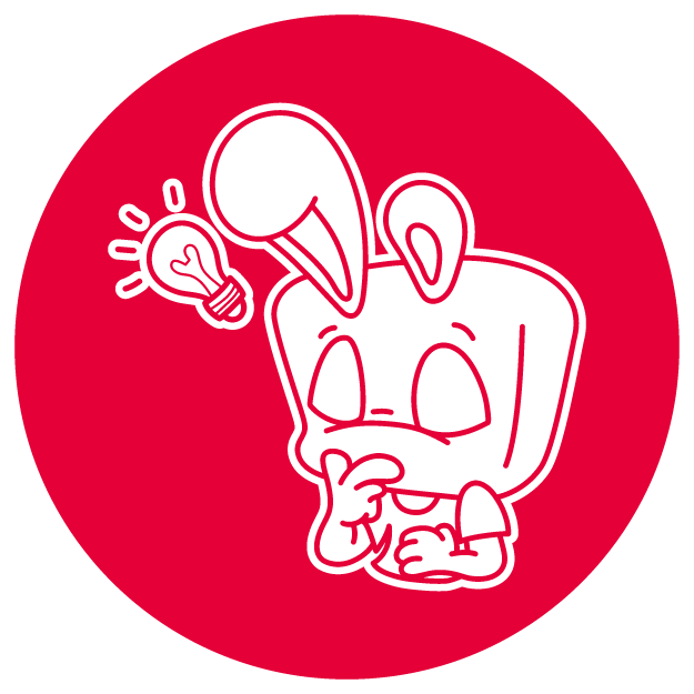 A cartoon character with a television head, thinking with a light bulb above its head, symbolizing an idea, on a red circular background.