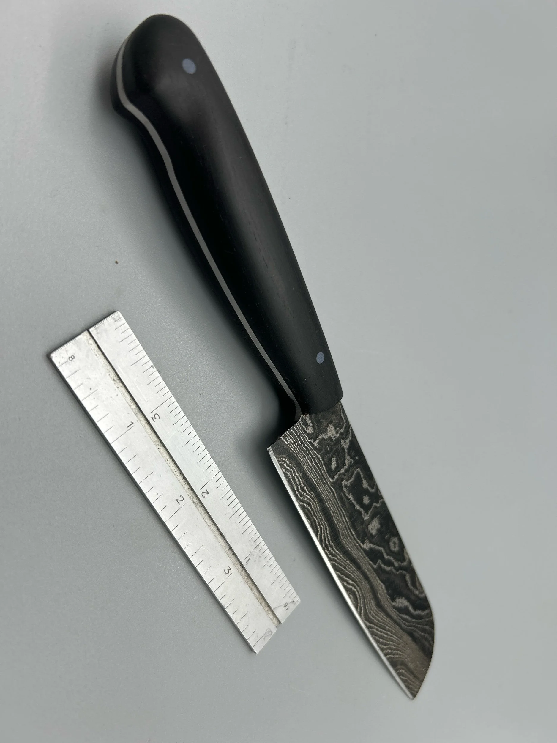 Small Santoku  Style Damascus Steel Kitchen Knife with Blackwood Handle