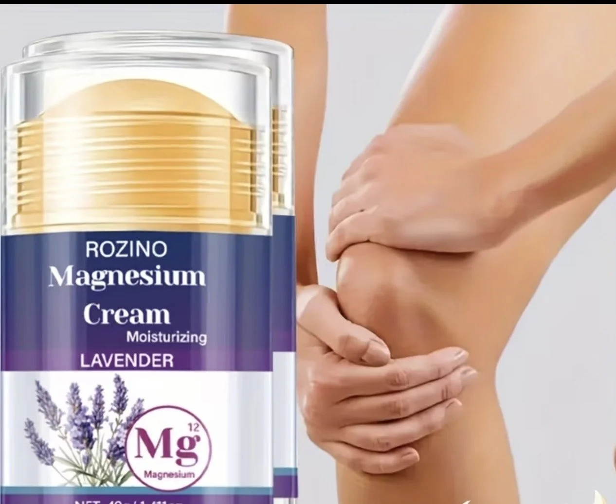 ROZINO Lavender Magnesium Cream – Moisturizing Mg 12 Stick, Relaxing Lavender Scent, Muscle Relief & Deep Hydration 40g/1.41oz