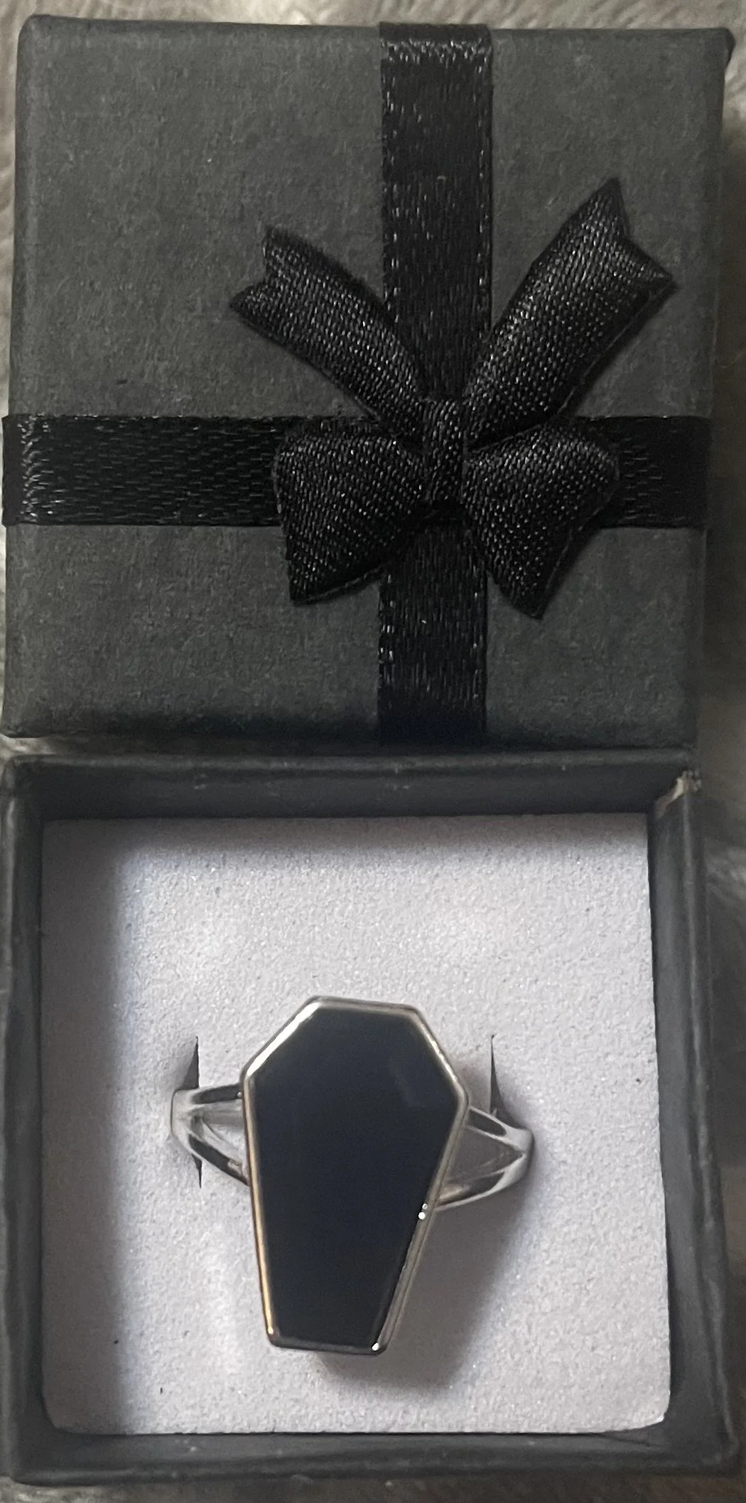 Stainless Steel Coffin Ring – Black Stone Statement Ring