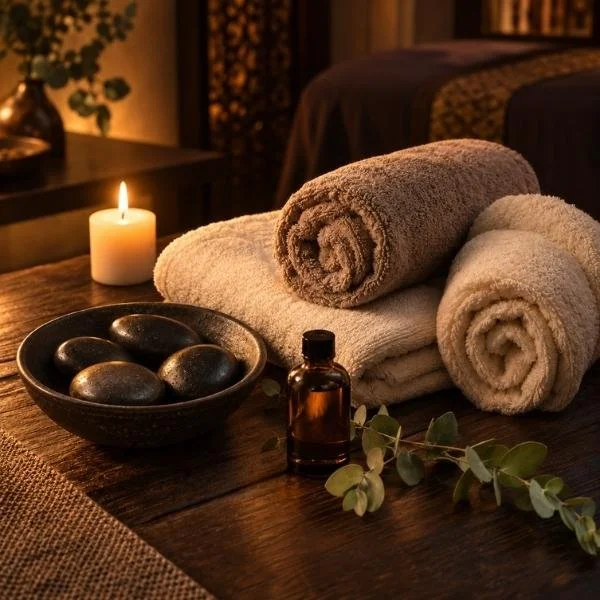 Full body massage with warm candles and towels at Siam Harmony Malahide