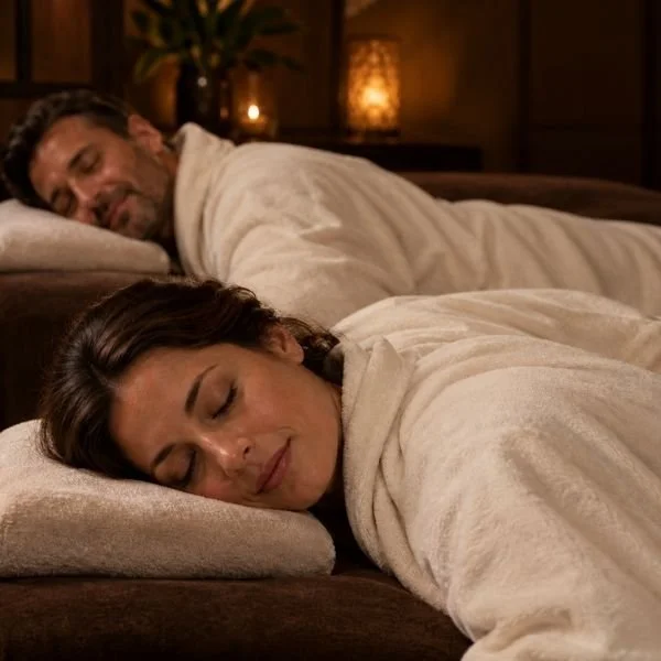 Couples massage session with two therapists in a calm spa setting at Siam Harmony, Malahide, Dublin