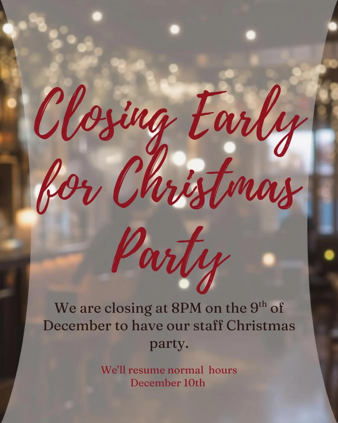 Just a quick holiday update! 🎅✨
We&rsquo;re closing at 8PM on December 9th for our staff Christmas party.
Back to regular hours on December 10th!

Thanks for the love, Tempe! ❤️

#TempeFoodie #TempeNights #HolidayHours #TipsyTaps