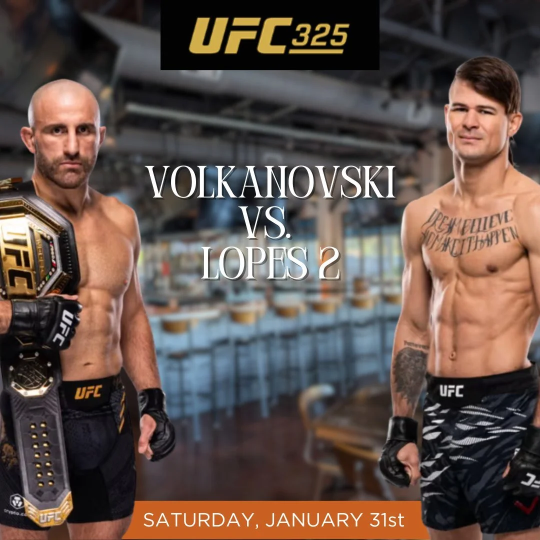 Fight night plans? Handled.
UFC 325 hits the screens with a stacked card and zero reason to watch from your couch.

🥊 Main Event:
Featherweight Championship
Volkanovski vs. Lopes 2

🥊 Co-Main Event:
Lightweight Championship
Hooker vs. Saint Denis

