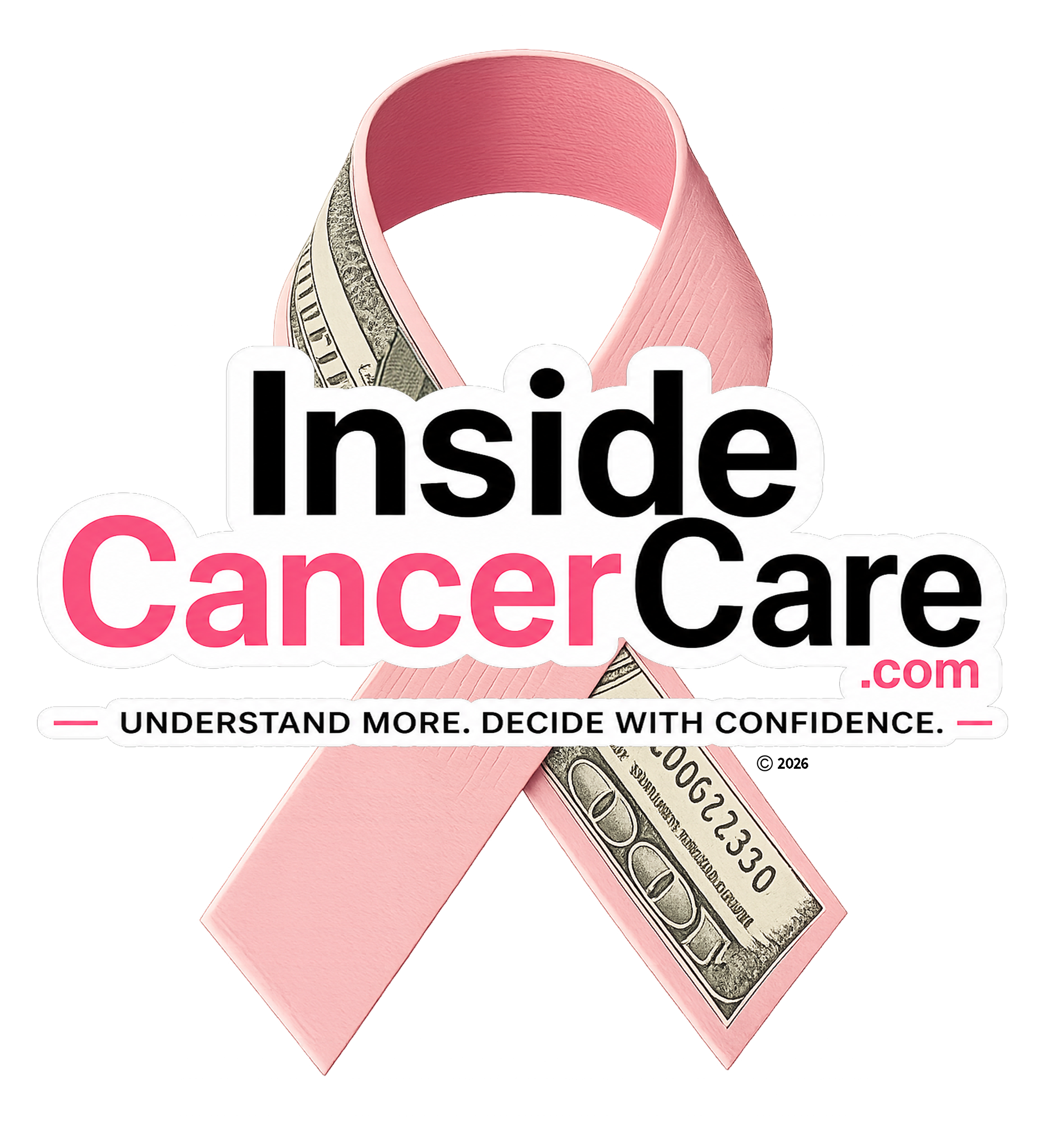 Inside Cancer Care and Cancer Capitalism Split Pink Ribbon Logo
