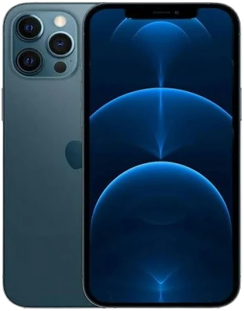 Close-up of a blue iPhone with a dark screen and a camera module with multiple lenses