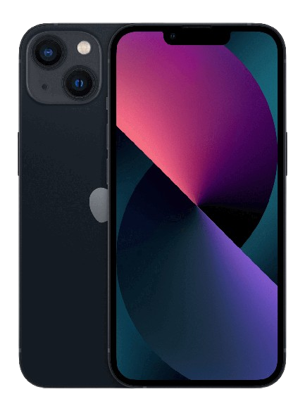 Black smartphone with a large display showing a colorful abstract background and a dual-camera setup on the back.