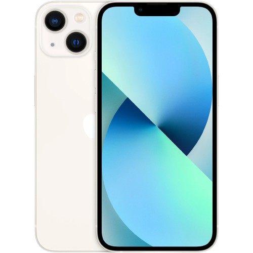 White smartphone with dual cameras on back and colorful abstract display