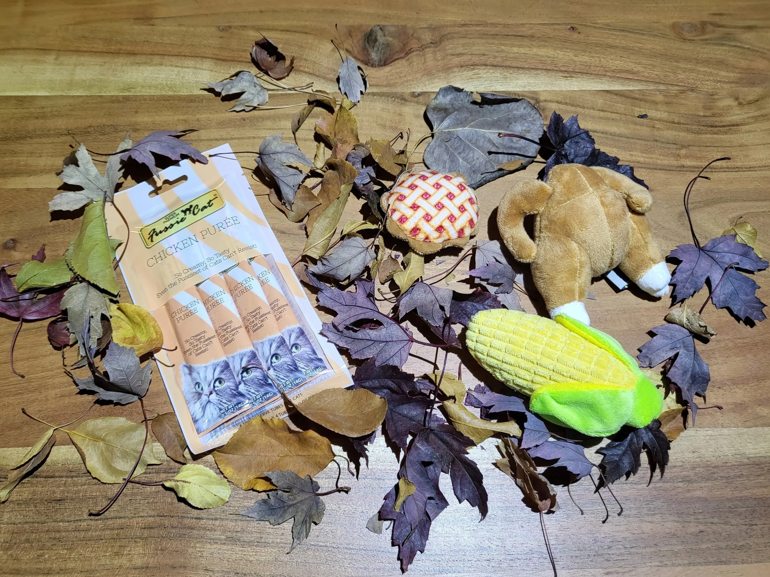 A photo of prizes for a Thanksgiving raffle