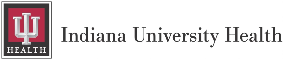Indiana University Health logo with red and black emblem and the words 'Indiana University Health' next to it.
