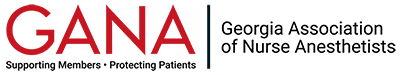 GANA logo with red text and blue vertical line on black background