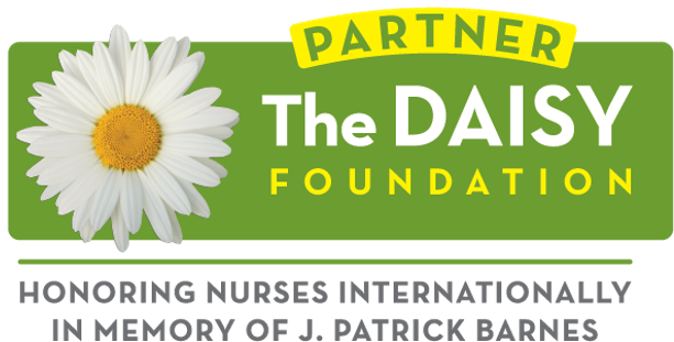 Logo for The Daisy Foundation, featuring a daisies flower with white petals and yellow center, on a green background with yellow and white text.