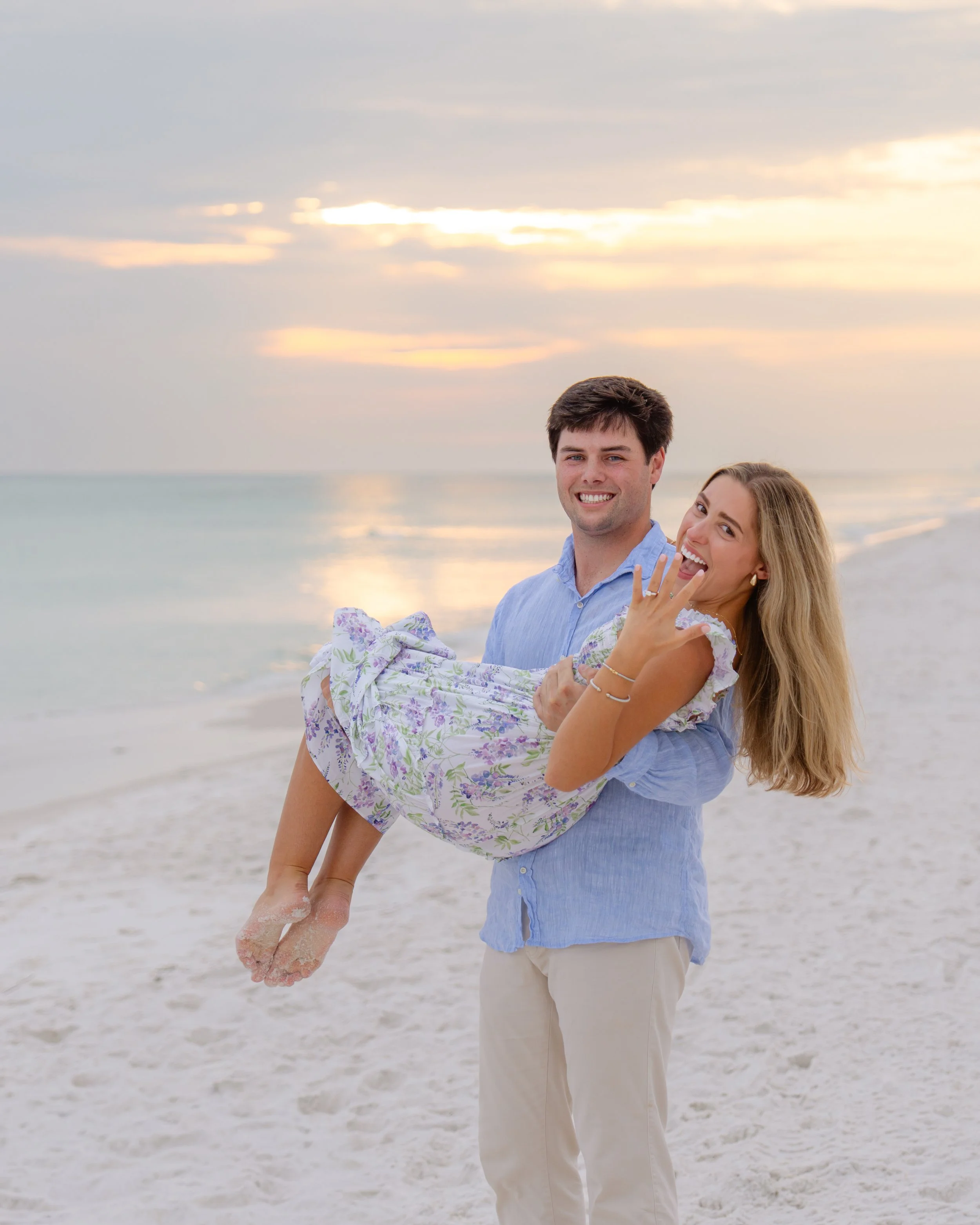 Man proposes a to woman on the beach in Seagrove, Florida. 30A Photographer 30A Engagement Photographer