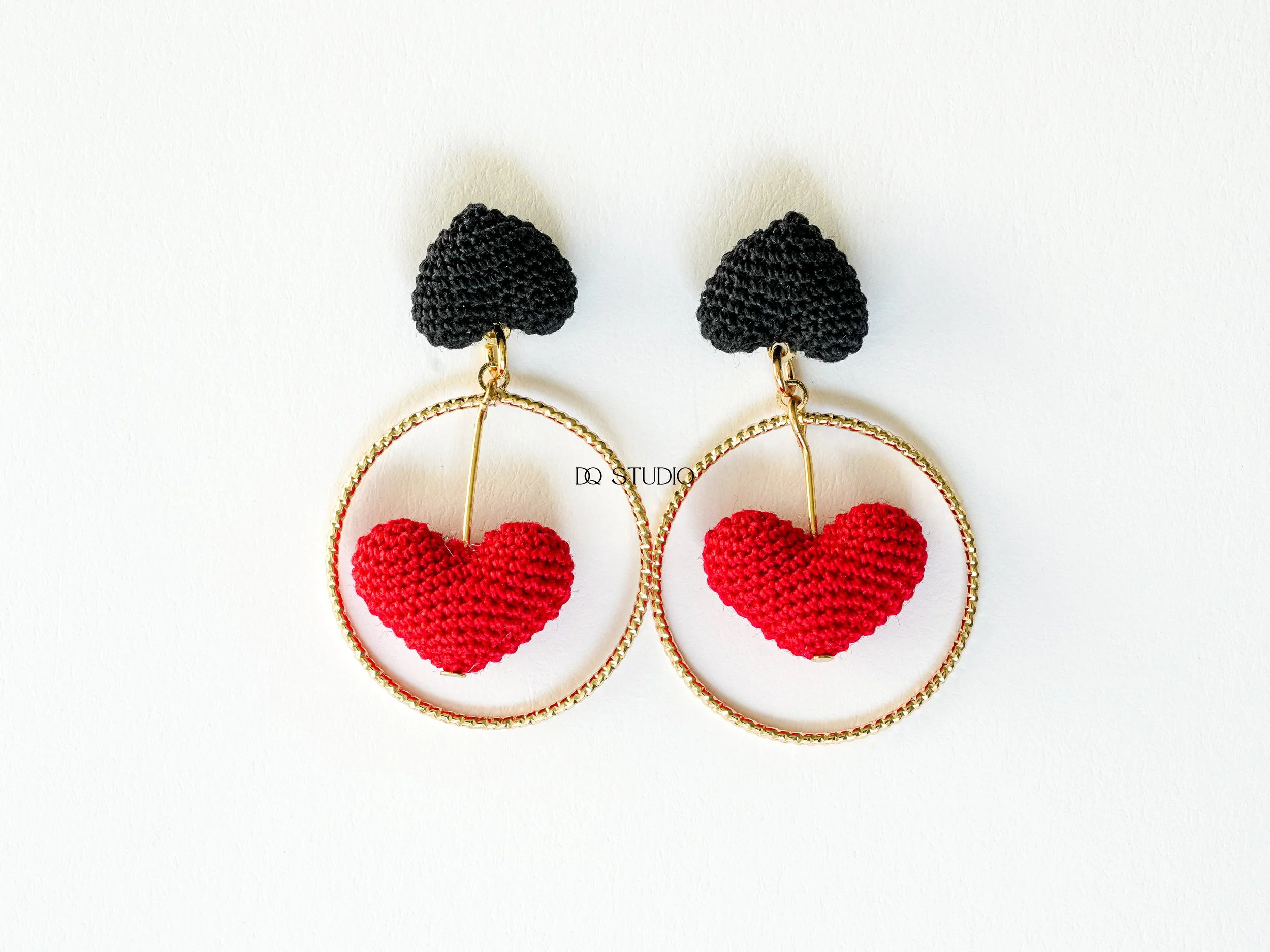 Whispering Hearts Micro Crochet Heart Hoop Earrings Handmade Valentine Gift Romantic Fiber Art Jewelry