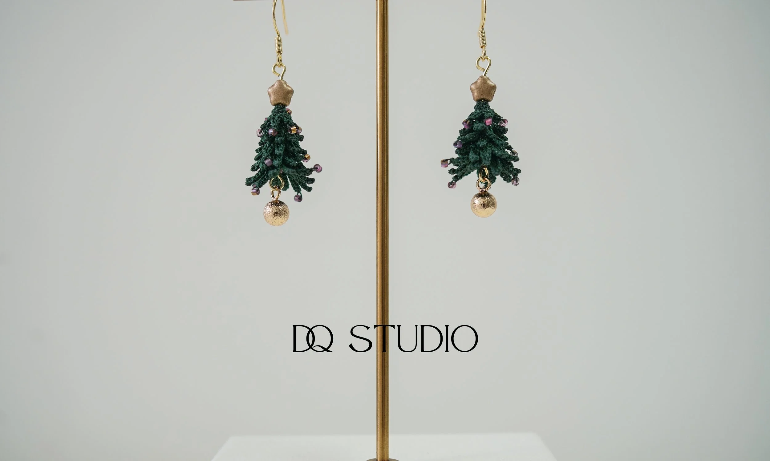 Micro Crochet Earrings Christmas Tree Handmade Holiday Jewelry Tiny Tree Earrings with Beads Unique Christmas Gift Festive Earrings