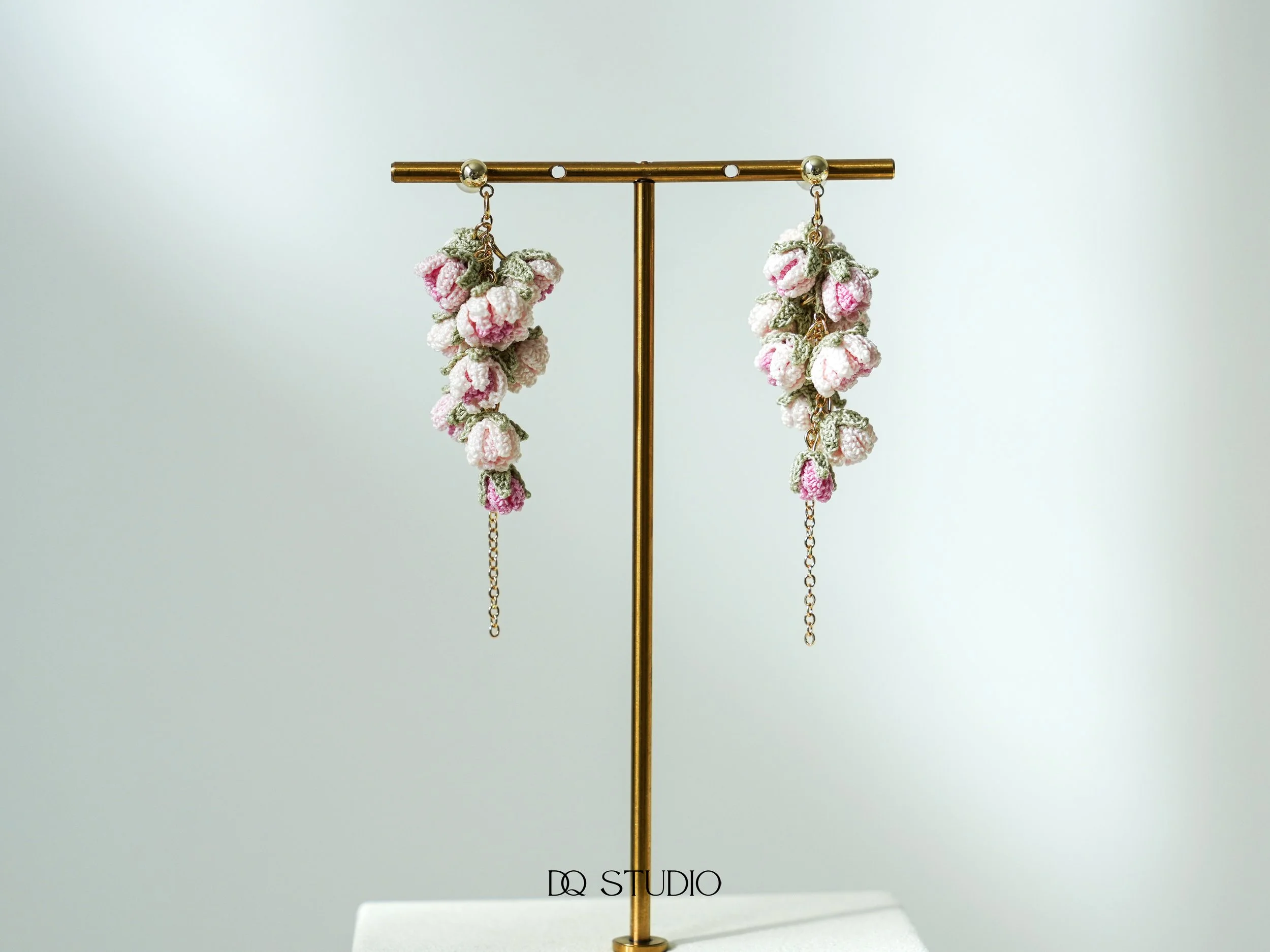 Whispering Petals Micro Crochet Cascading Rosebud Earrings Handmade Floral Drop Earrings Romantic Botanical Jewelry Gift for Her