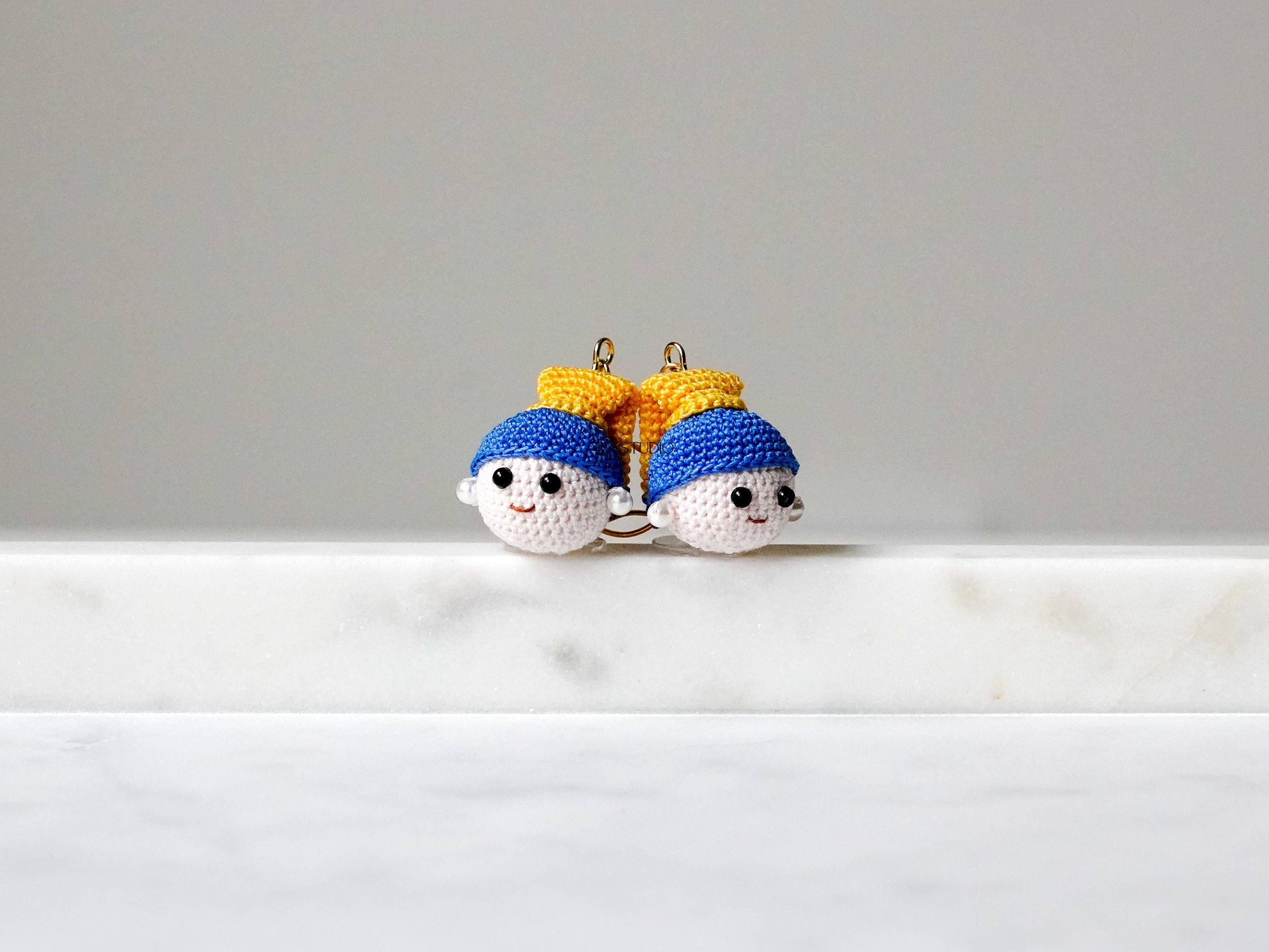 Micro Crochet Pearl Girl Inspired Earrings Handmade Cute Art Doll Jewelry Mini Crochet Earrings Gift for Her