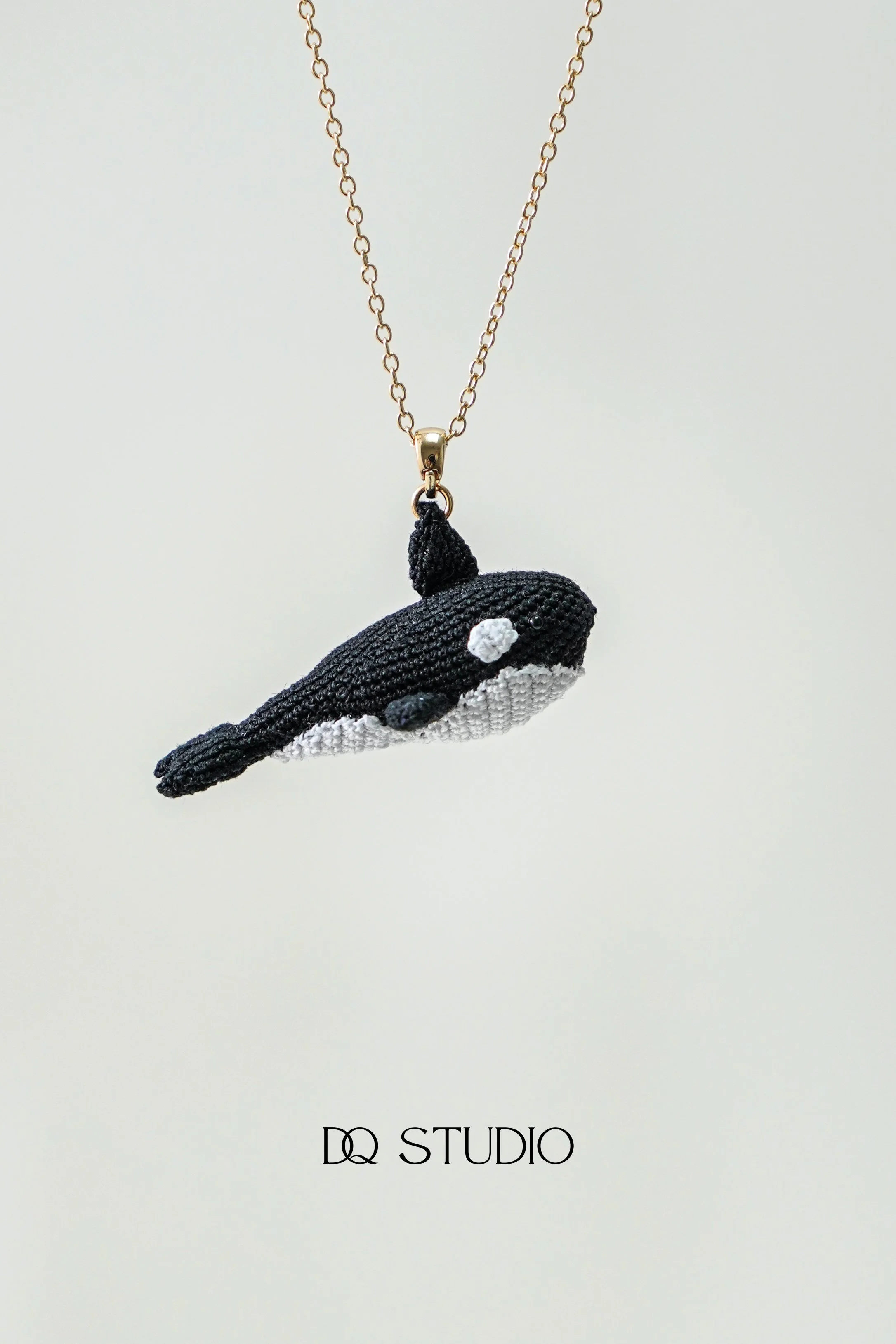 Micro Crochet Orca Necklace Handmade Tiny Whale Pendant Killer Whale Jewelry Ocean Lover Gift Cute Crochet Animal Necklace