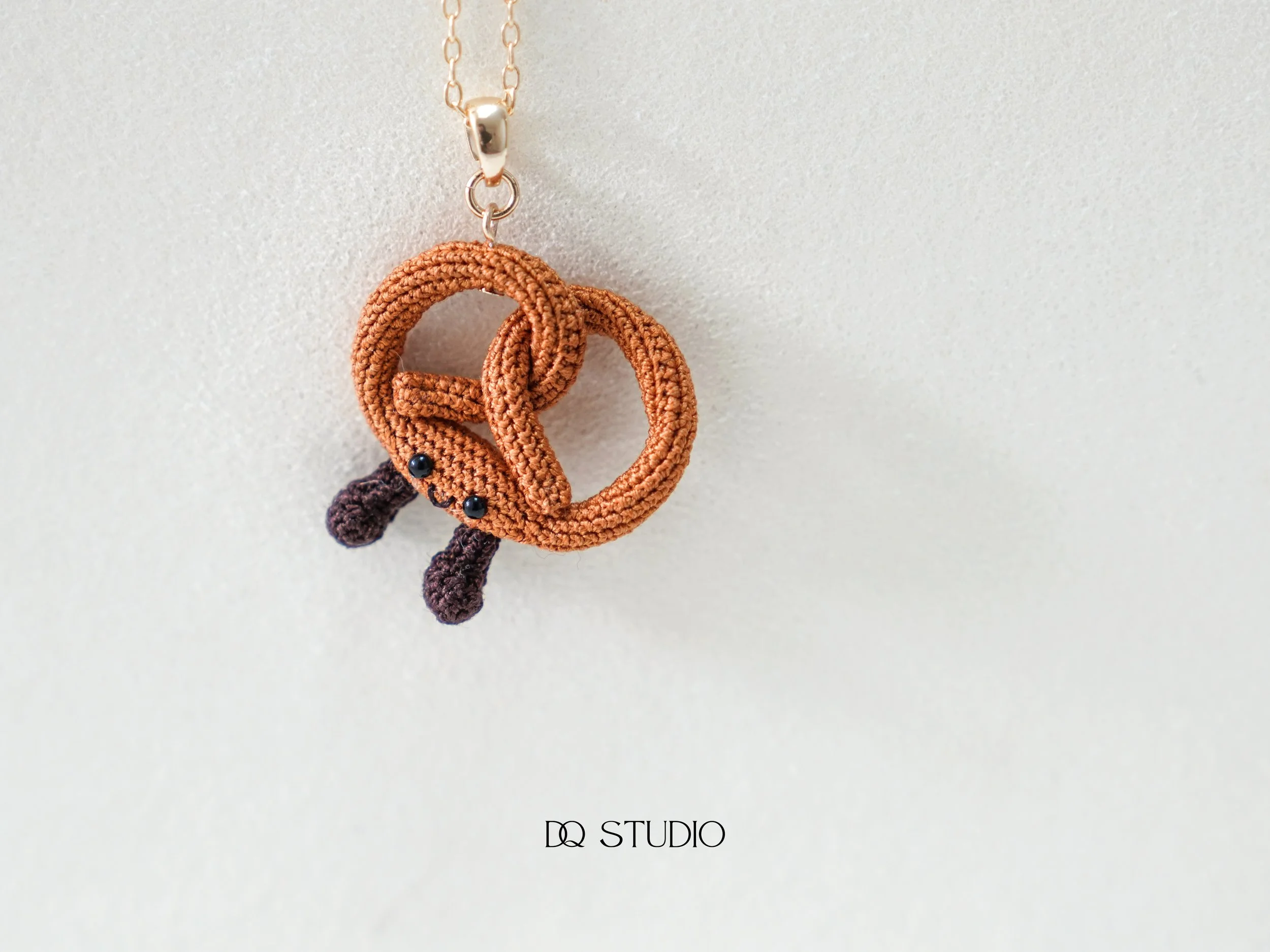 Micro Crochet Pretze Necklace Jellycat Inspired Cute Food Pendant Handmade Mini Pretzel Jewelry Gift for Her Bakery Lover Necklace