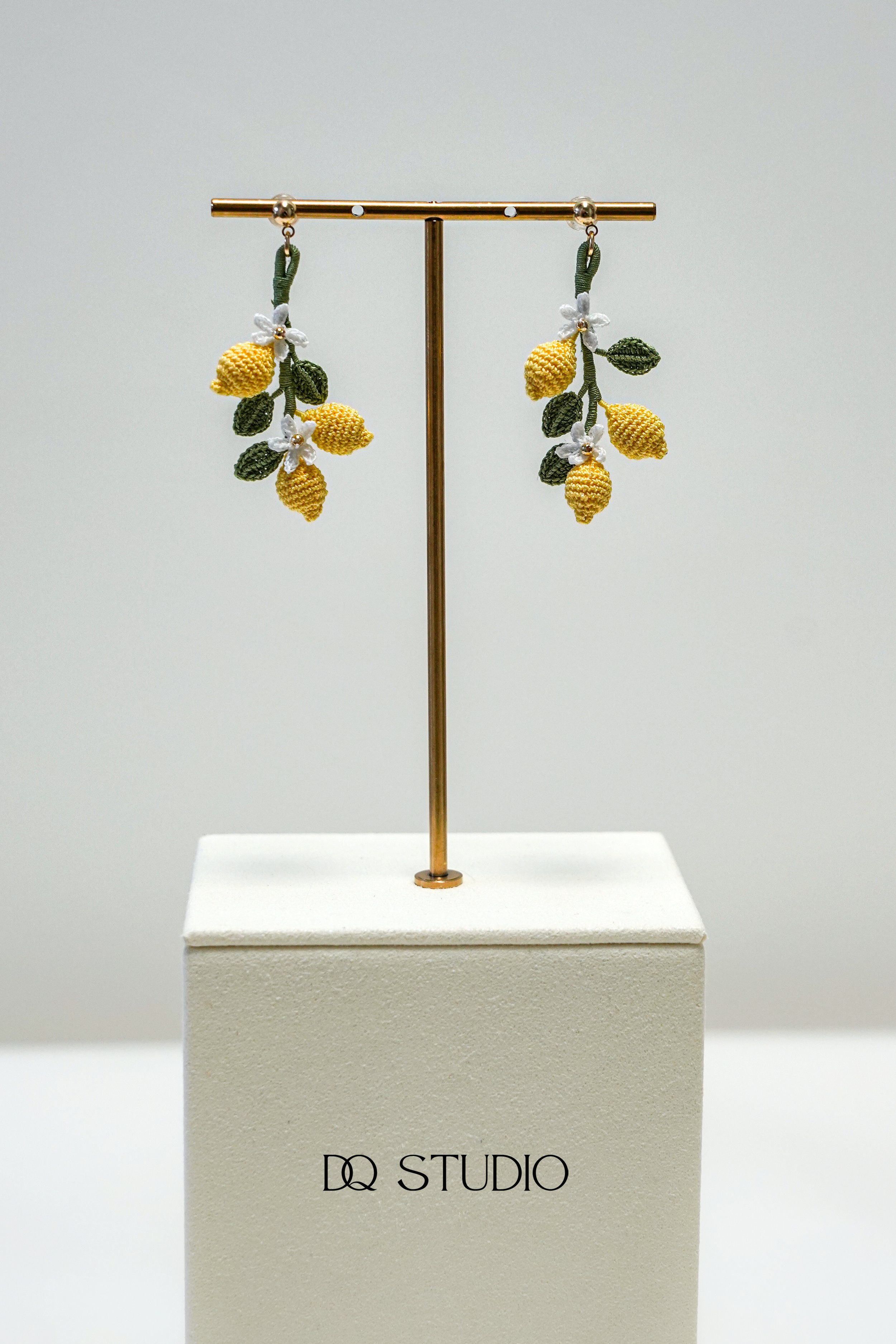 Whispering Garden Micro Crochet Lemon Earrings Handmade Citrus Fruit Jewelry Botanical Summer Accessory Cute Gift for Her