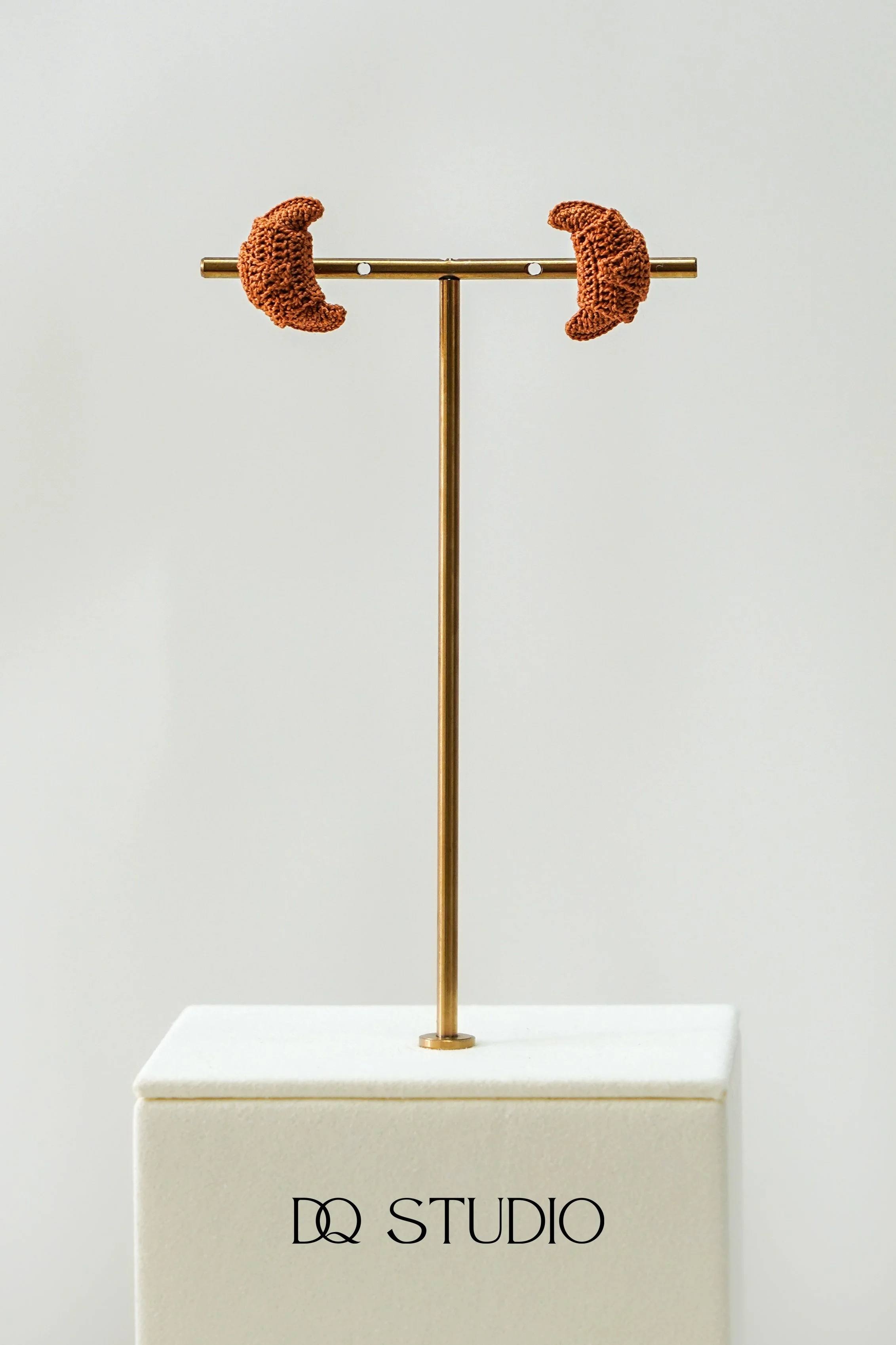 Micro Crochet Croissant Stud Earrings Handmade Mini Pastry Jewelry Cute Tiny Food Earrings French Bakery Gift for Her Crochet Art