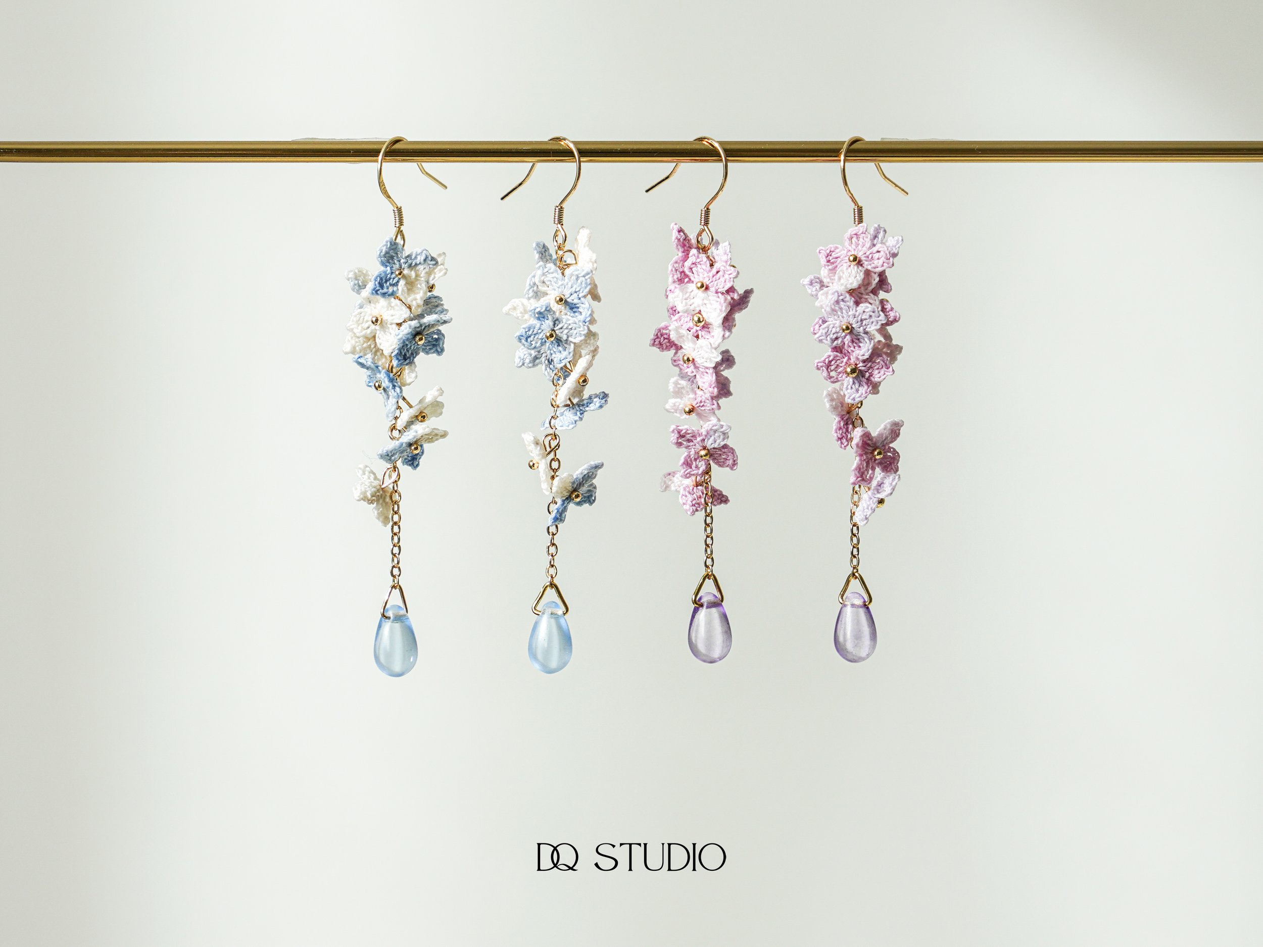 Whispering Petals Micro Crochet Cascading Flower Earrings Handmade Floral Drop Earrings Botanical Jewelry Gift for Her