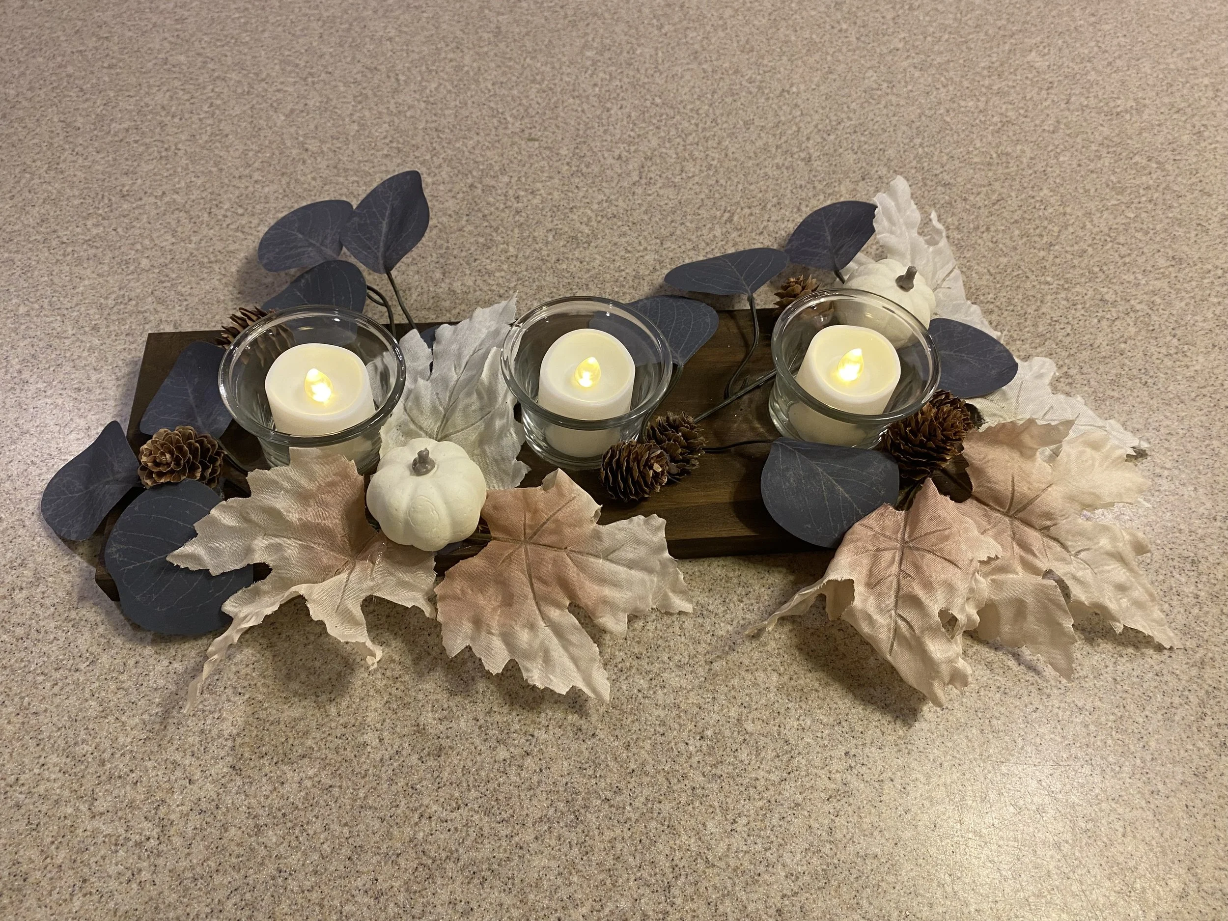 Fall Themed Walnut Candle Holder Centerpiece