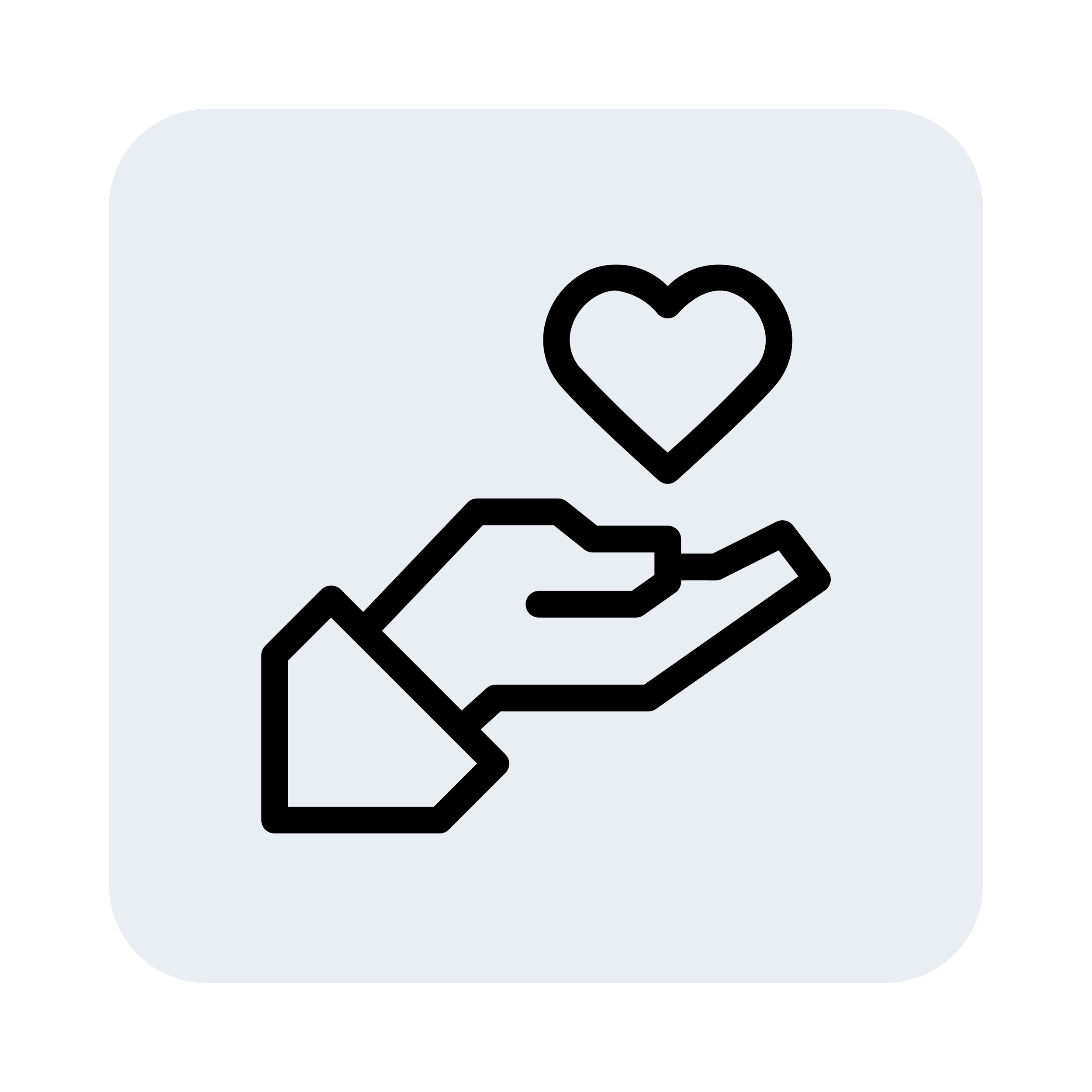 Line drawing of a hand with an open palm facing upward and a heart above it, on a light blue background.