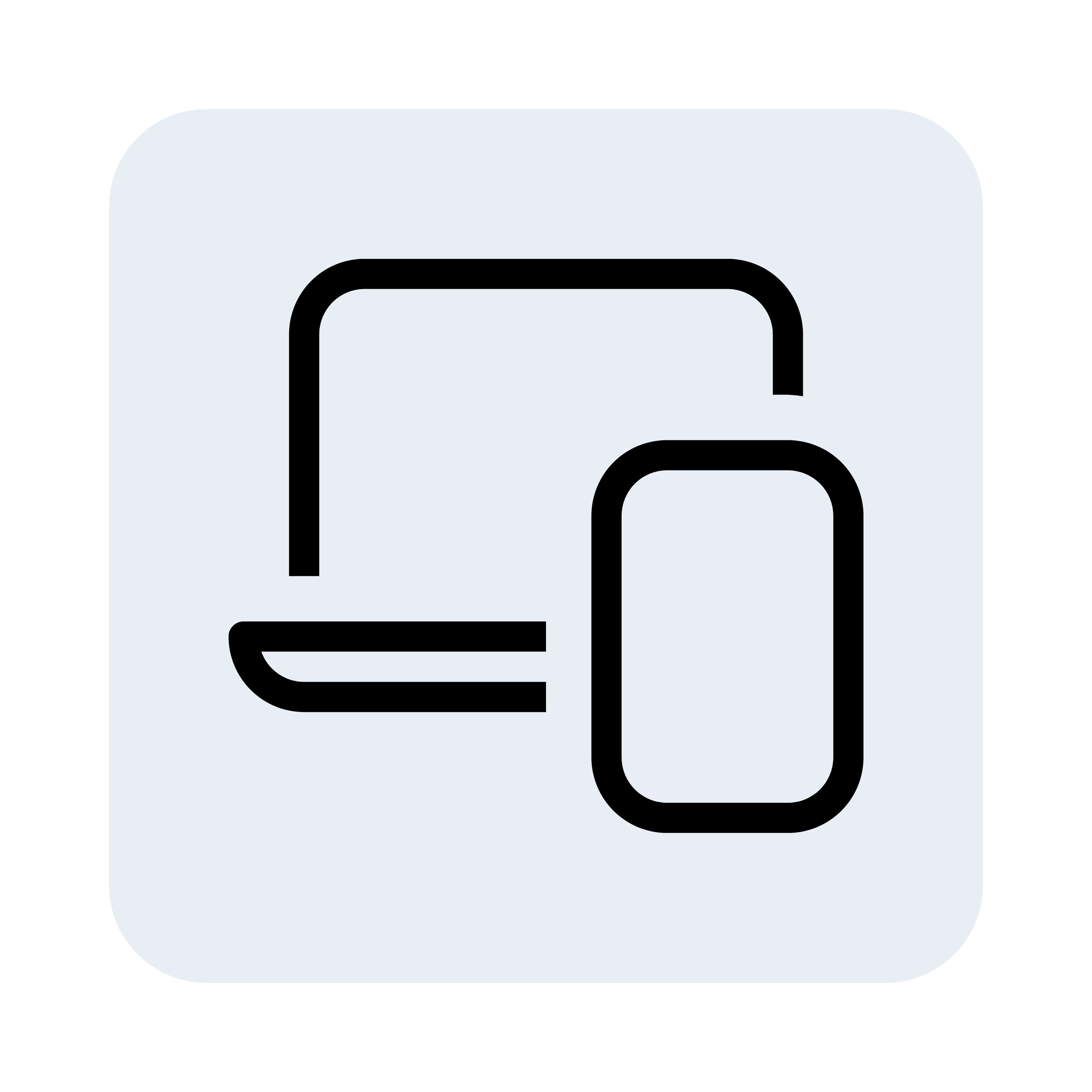 Icon of a computer mouse connected to a laptop, both outlined in black on a light blue square background.