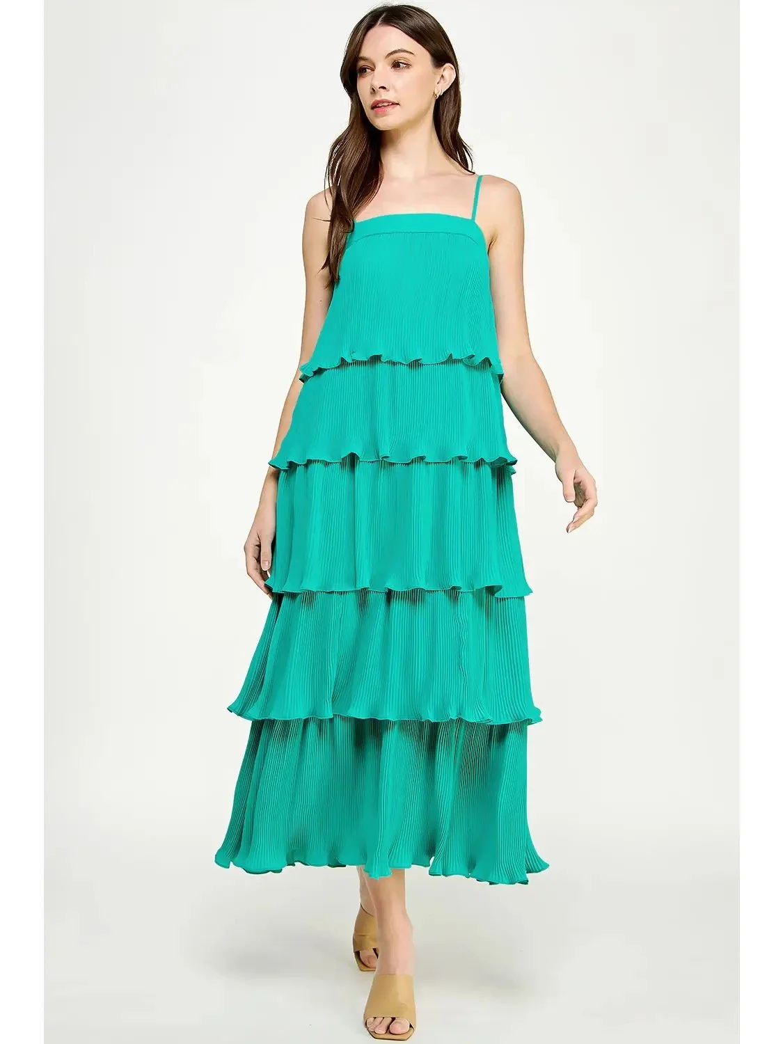 The Maya Tiered Pleated Maxi Dress