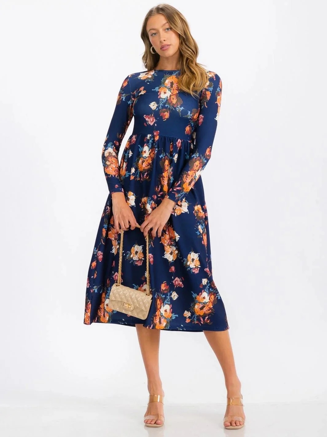 The Nora Navy Floral Midi Dress