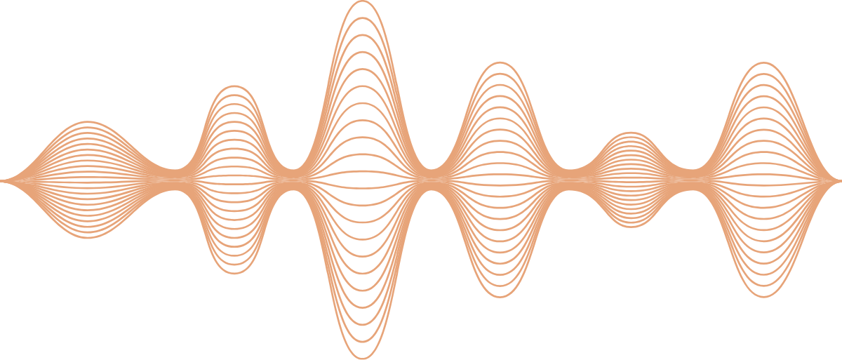Digital illustration of a sound wave with multiple undulating lines on a black background.