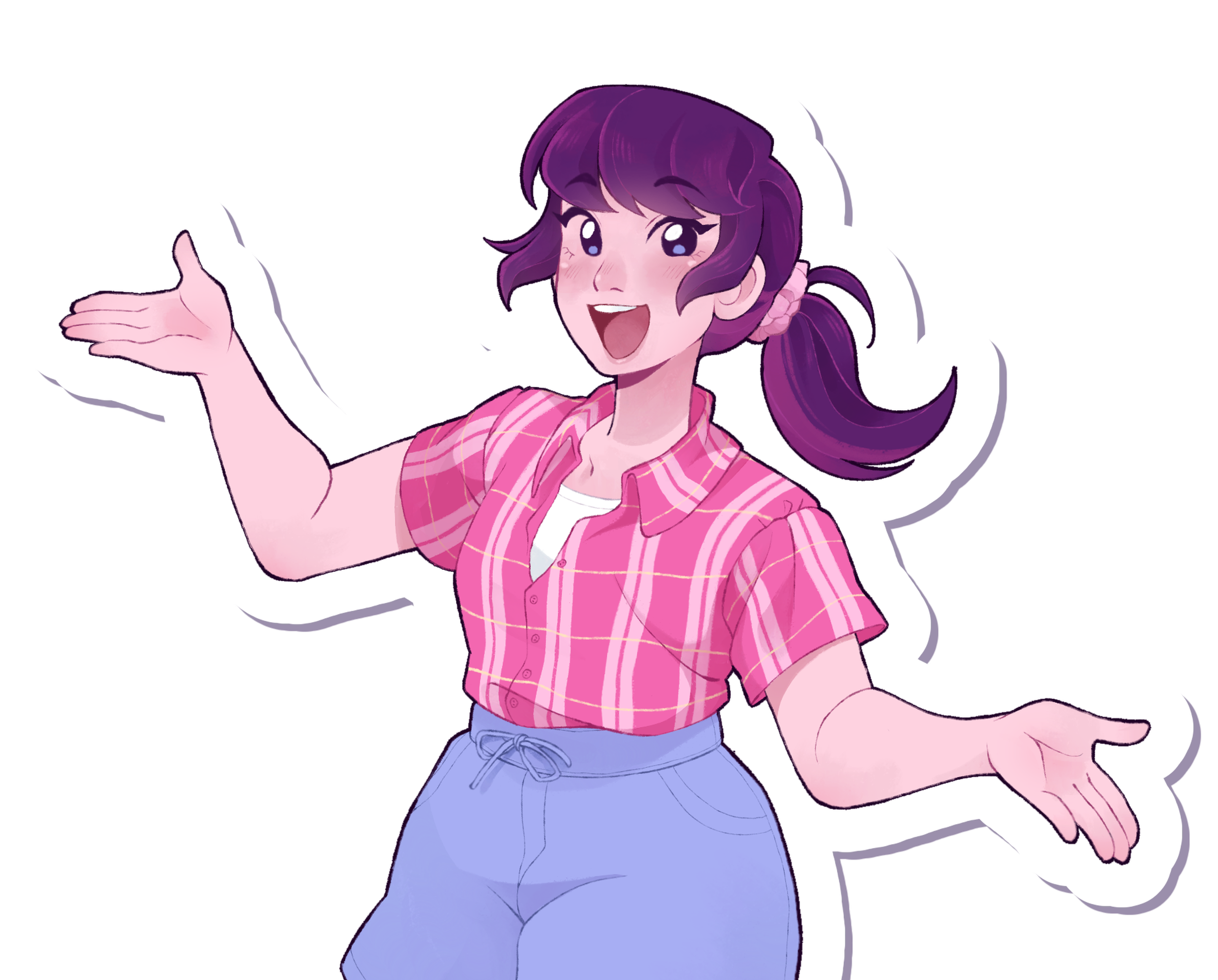 Character/caricature/illustration of a cartoon girl smiling.