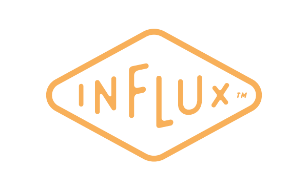 Influx logo with stylized text inside a diamond shape