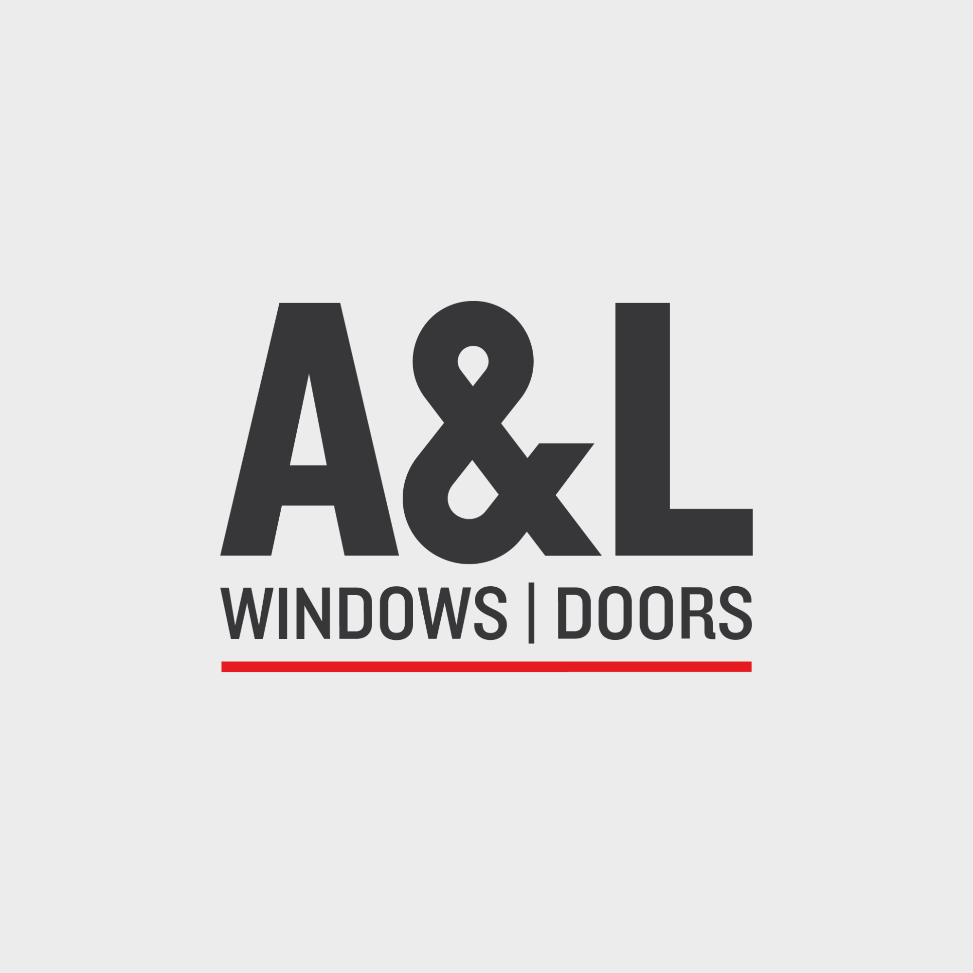 A&L Windows and Doors logo with black text, a red underline, and a gray background.