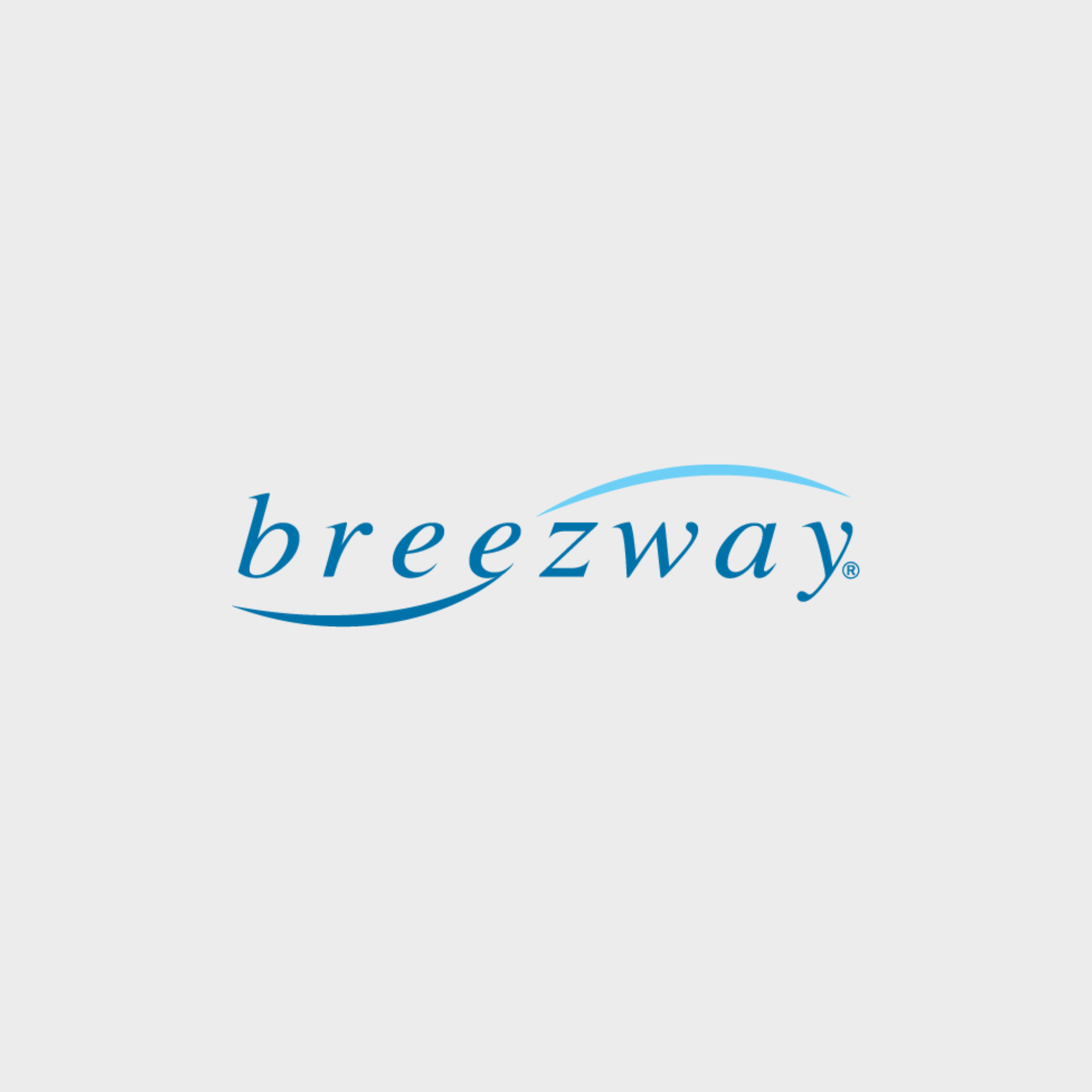 Breezeway logo with blue stylized wave over the text 'breezeway' on a light gray background.