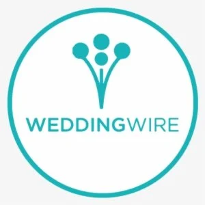WeddingWire logo with a stylized flower and the words 'WEDDING WIRE' inside a circle.