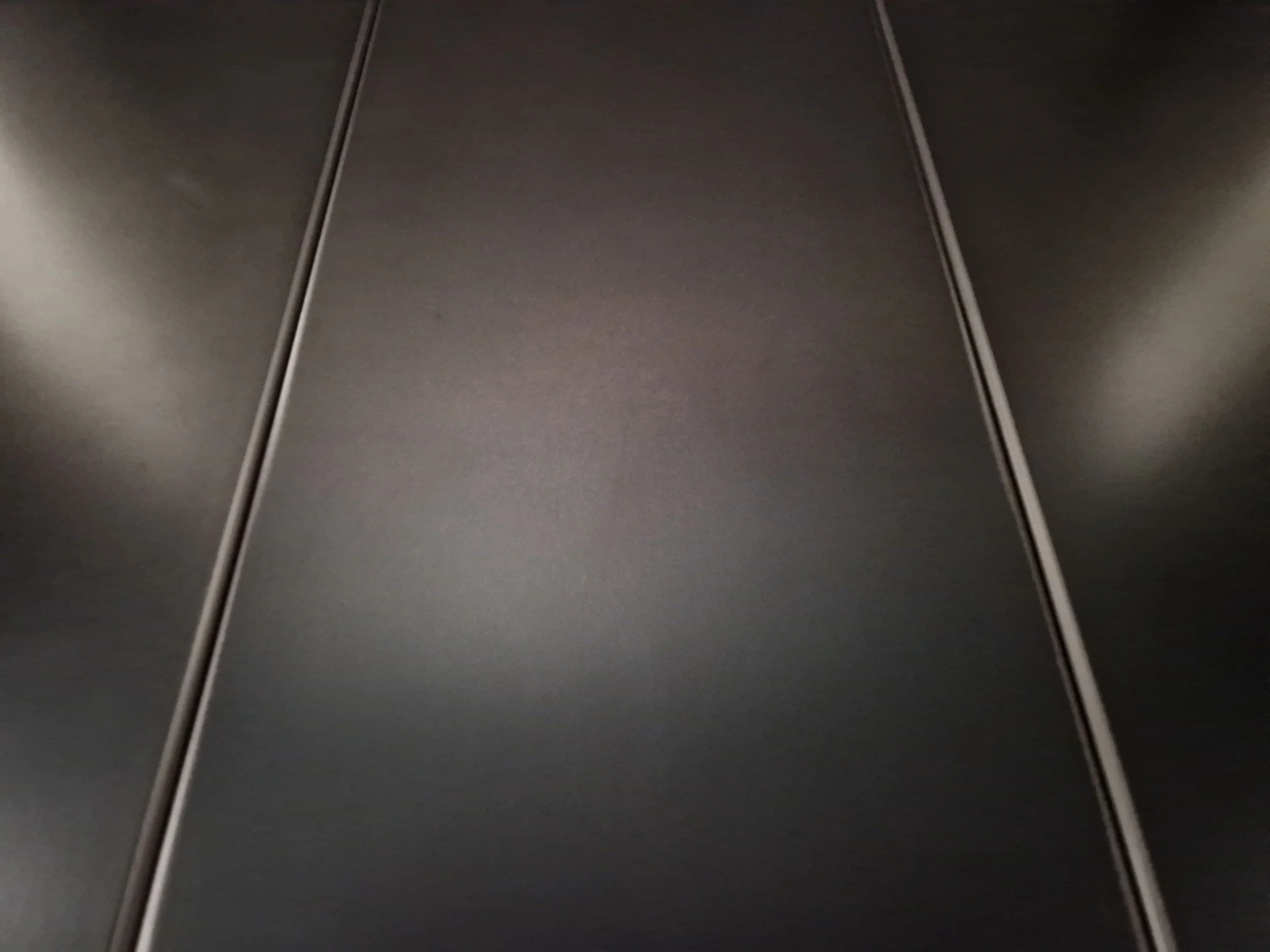 Close-up of a black elevator wall with metallic trim.