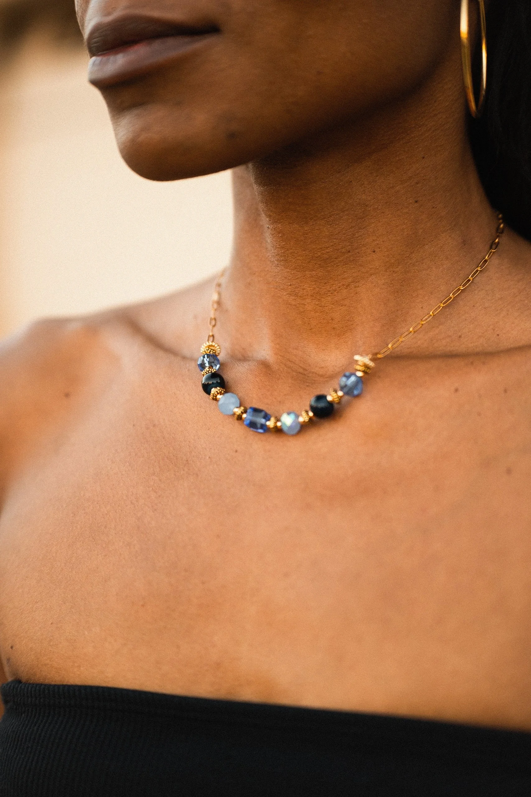Blue Throat Chakra Necklace on Model