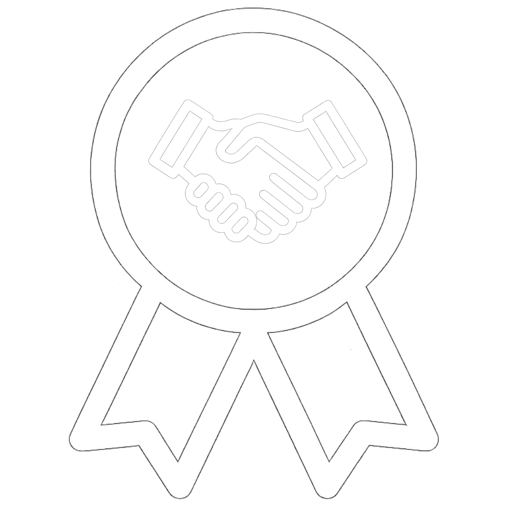Icon of a ribbon award medal with a handshake symbol inside