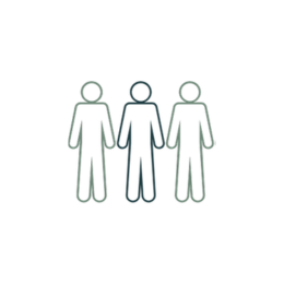 Three line-drawn people holding hands in a row with a black background.