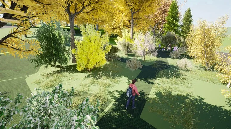 Tietokoneella tehty havainnekuva tulevasta puutarhasta.