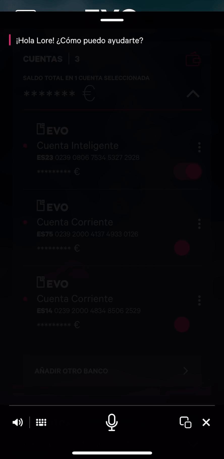 Screenshot of a mobile banking app showing multiple bank accounts, account types, account numbers, and a total balance.