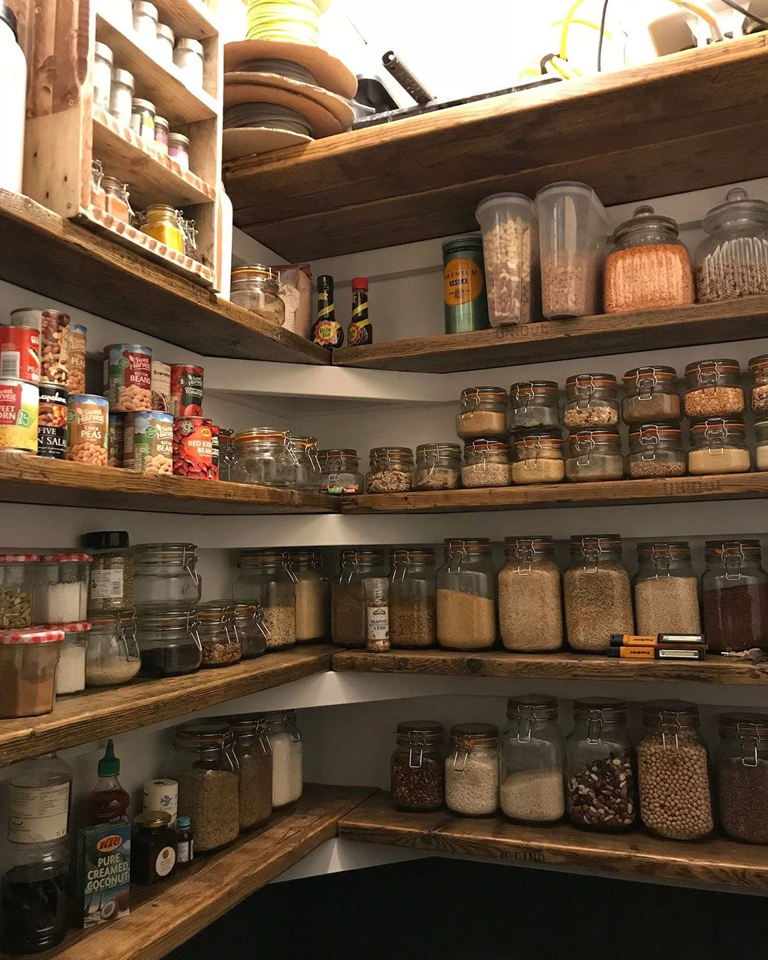 Custom Pantry Shelving &ndash; Reclaimed Scaffold Boards.

This space was built using reclaimed scaffold boards &mdash; sanded right back to reveal the grain, then finished with a natural wax to give them warmth, depth, and years of durability.
Each 