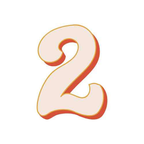 Large white number 2 with a brown outline, on a black background.