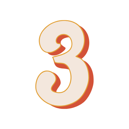 Number 3 with a white face, orange and yellow outline, and shadow effect.